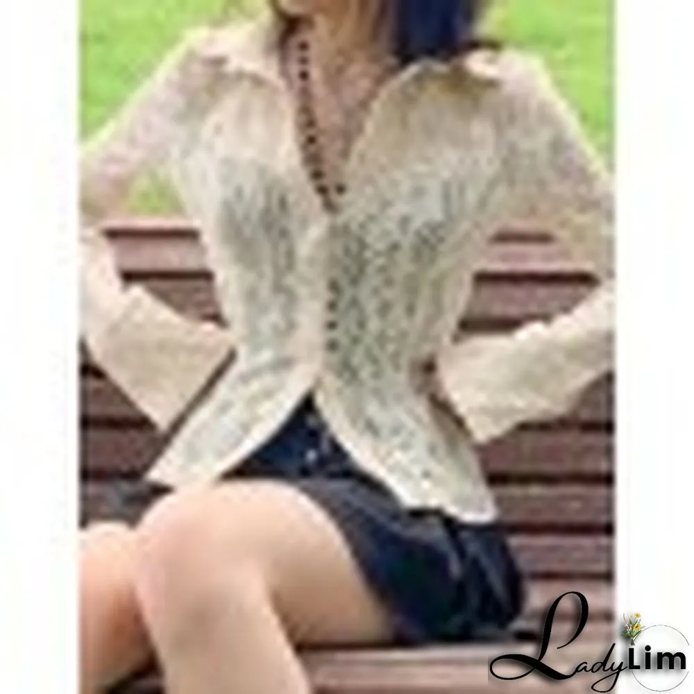 Lace Long Sleeve Button Blouse