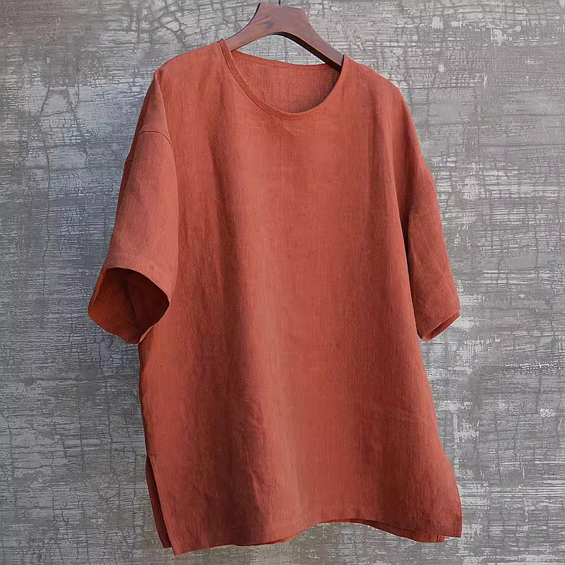 Men's Solid Color Linen Loose-Fit Short Sleeve T-Shirt