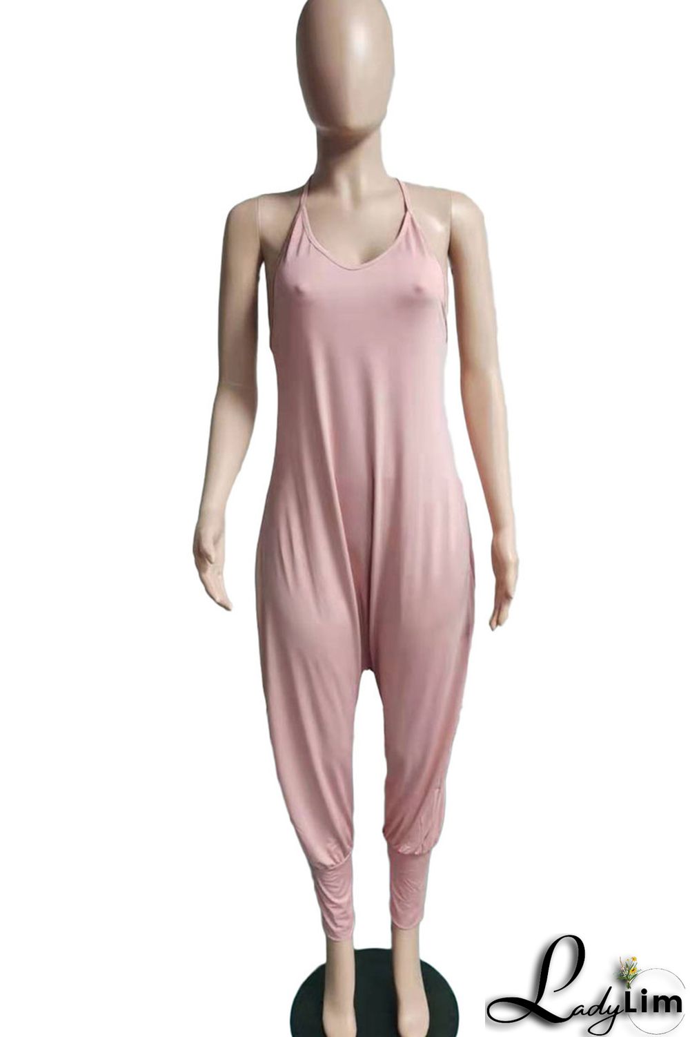 Orange Casual Solid Split Joint O Neck Jumpsuits