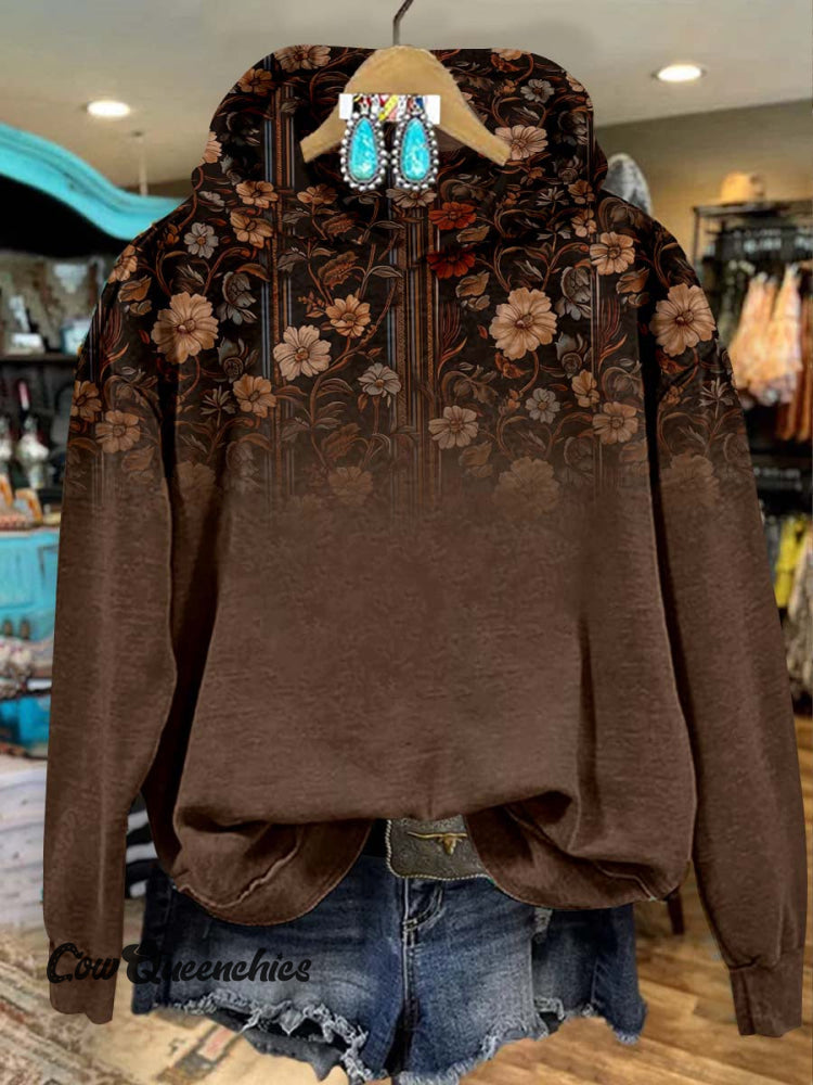Women’s Brown Flower Print Casual Sweatshirt Multicolor / S