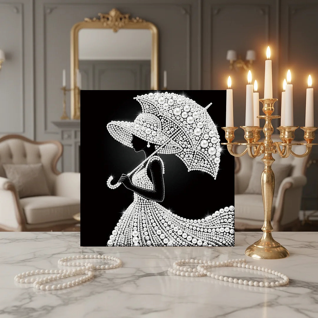 The Wealthy Lady With An Umbrella - DIY Pearl Diamond Art Kit With Frame 25*25cm