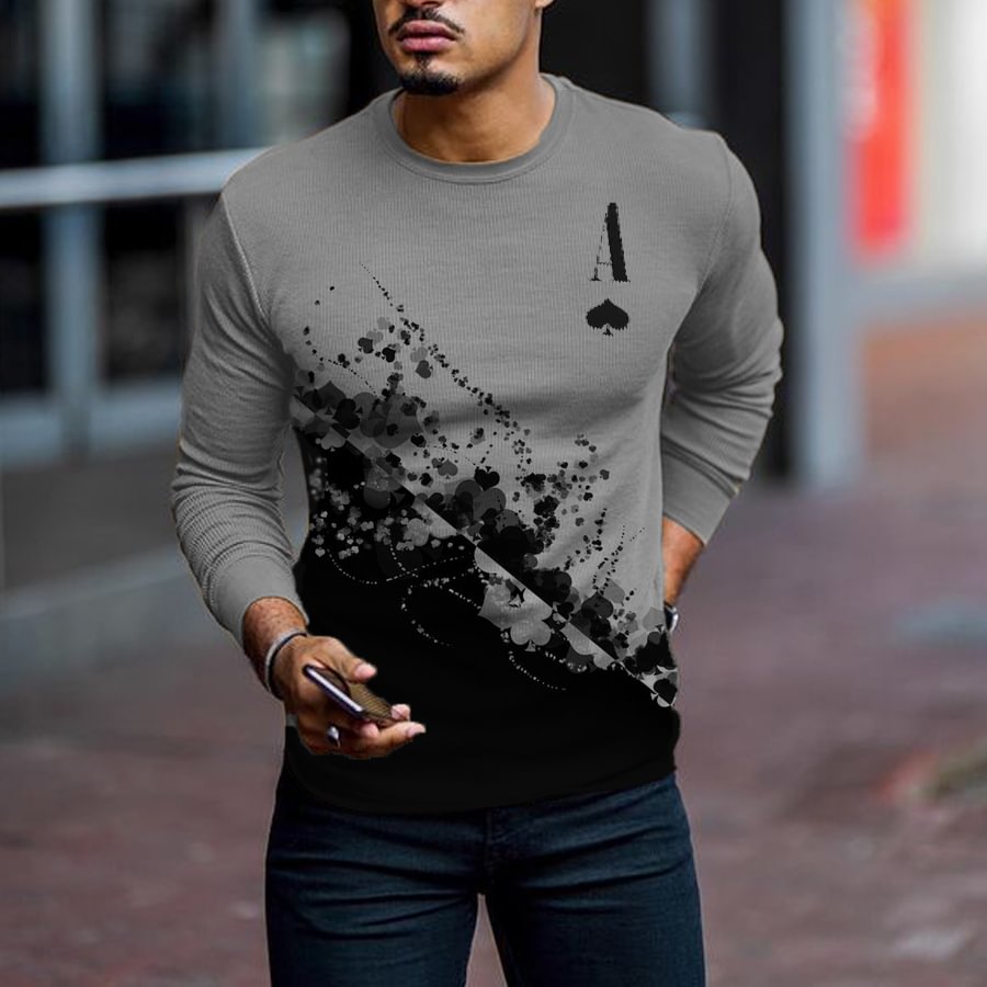 New fashion poker print long-sleeved T-shirt / [viawink] /