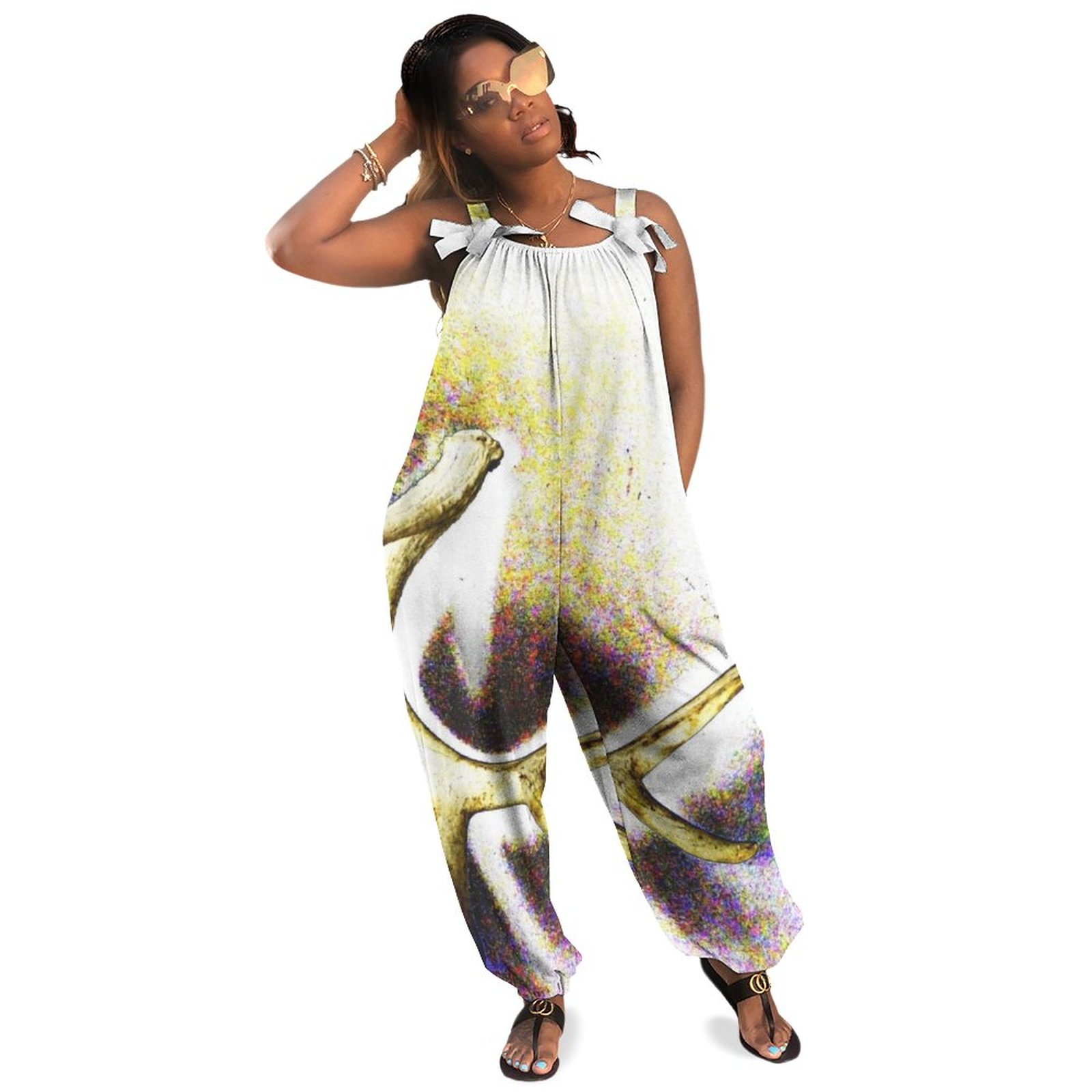 Antler Color Plus Size Women Rompers Summer Casual Loose Cheetah Jumpsuit Womens Loose Fit Overalls Boho Style Pockets Polyester Spandex