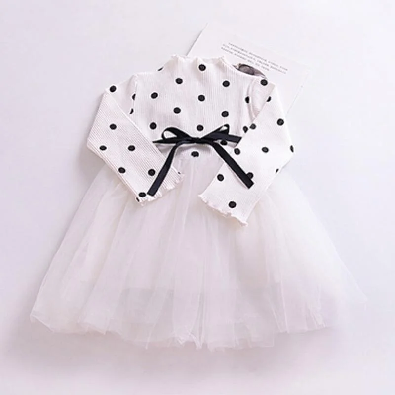 Winter Kids Dresses For Girls Long Sleeve Children Clothing Polka Dot Tulle Tutu Girls Casual School Wear Princess Party Dress
