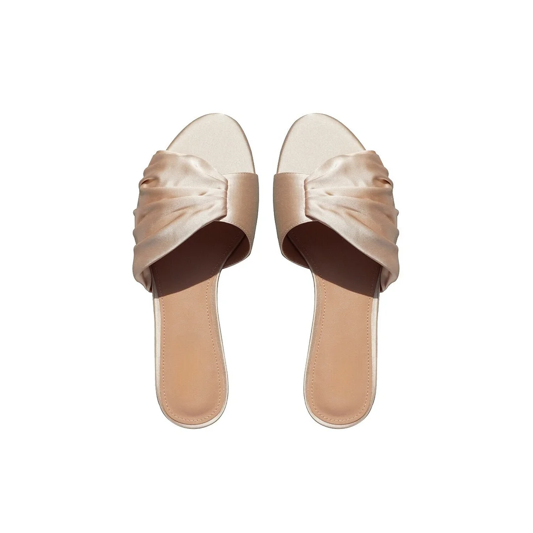 2021 Summer round Head Silk Pleated Outer Wear Flat Women's Slippers