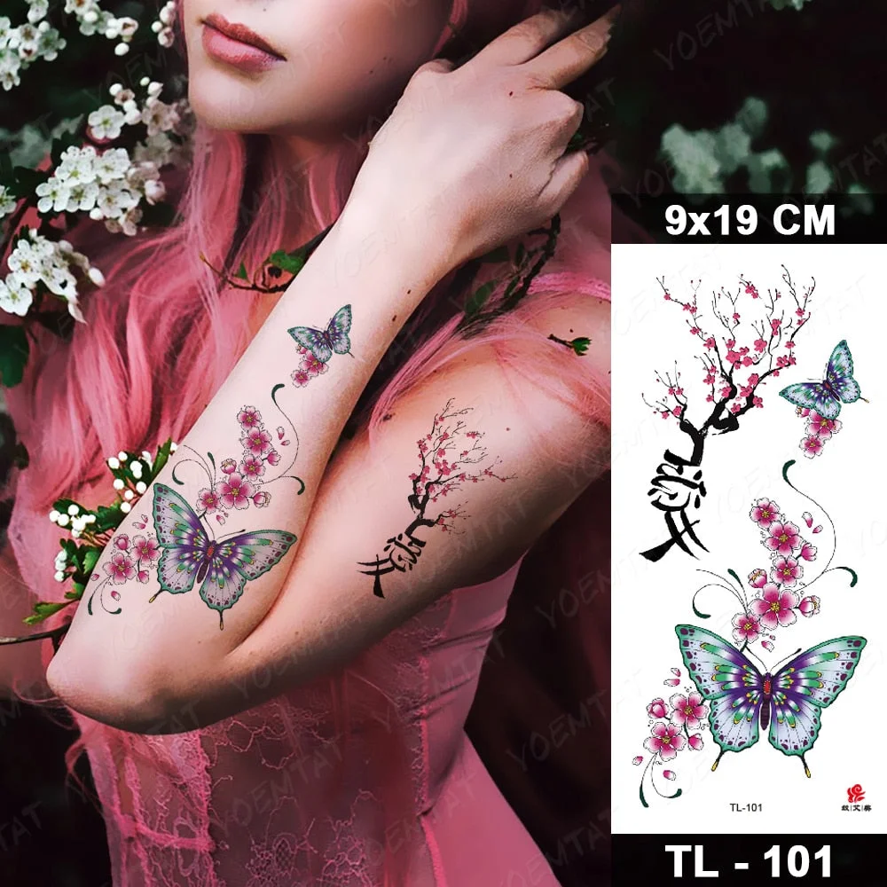 Temporary Tattoos Sticker For Women Body Art Tattoo Sticker 3d Butterfly Rose Flower Feather Tattoo Waterproof Halloween Gift