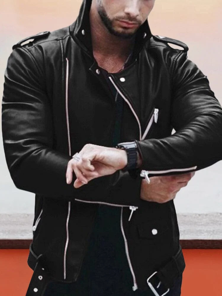 Lapel Zipper Leather Jacket QueenFunky