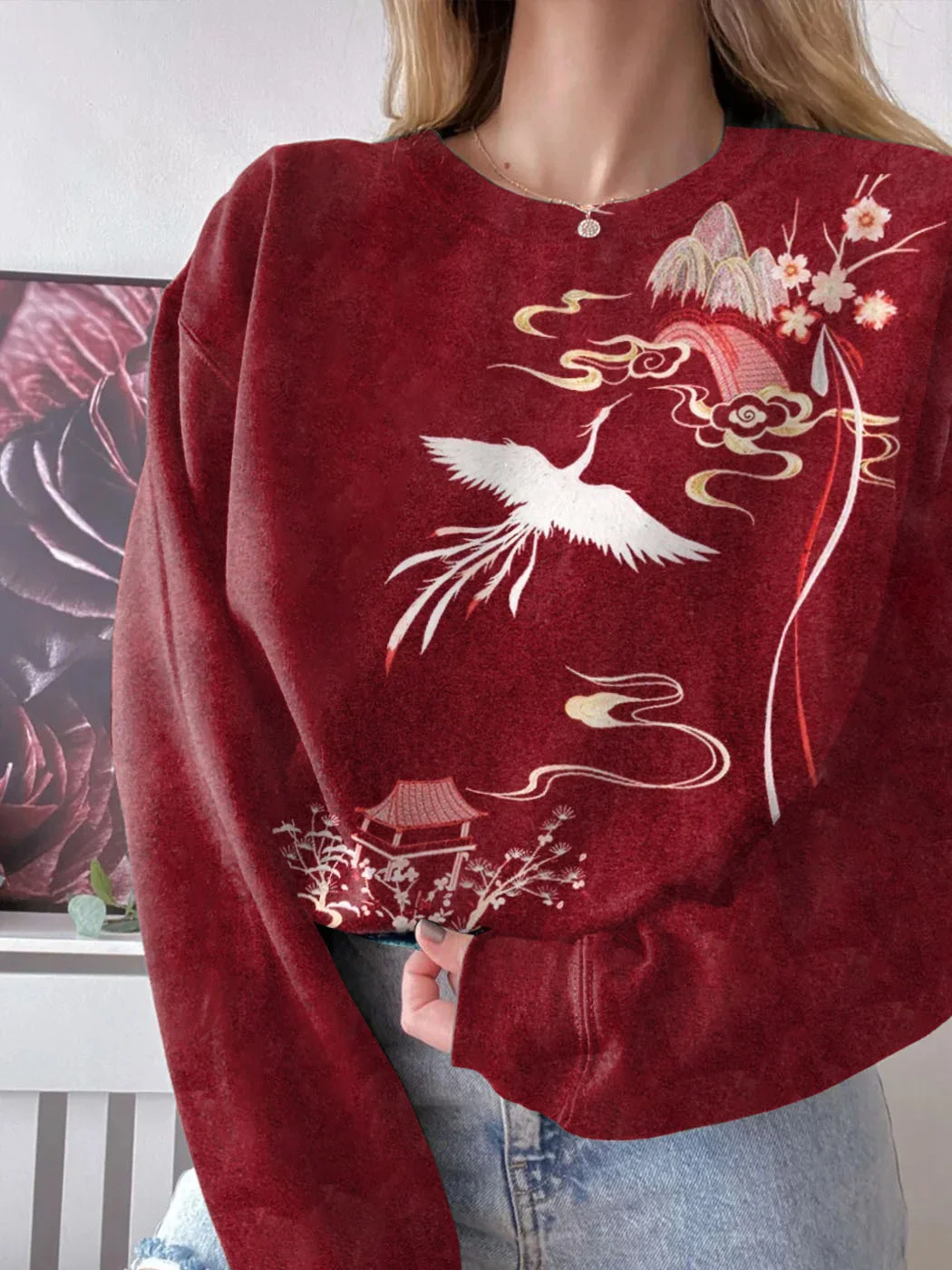 Phoenix & Cherry Blossom Ancient Japanese Art Sweatshirt / DarkAcademias /Darkacademias