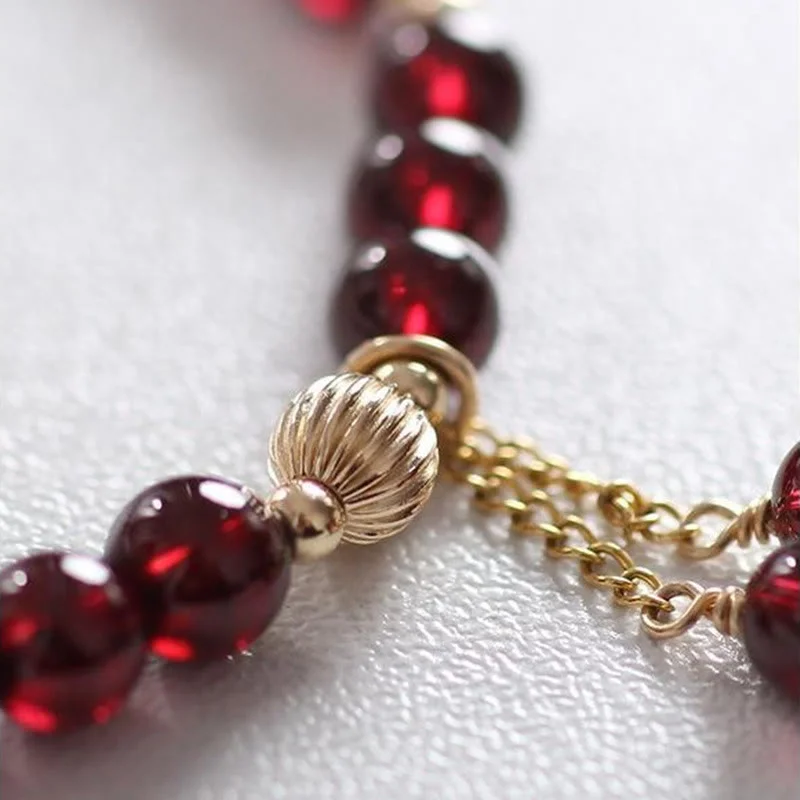 Natural Garnet 14K Gold Calm Bracelet