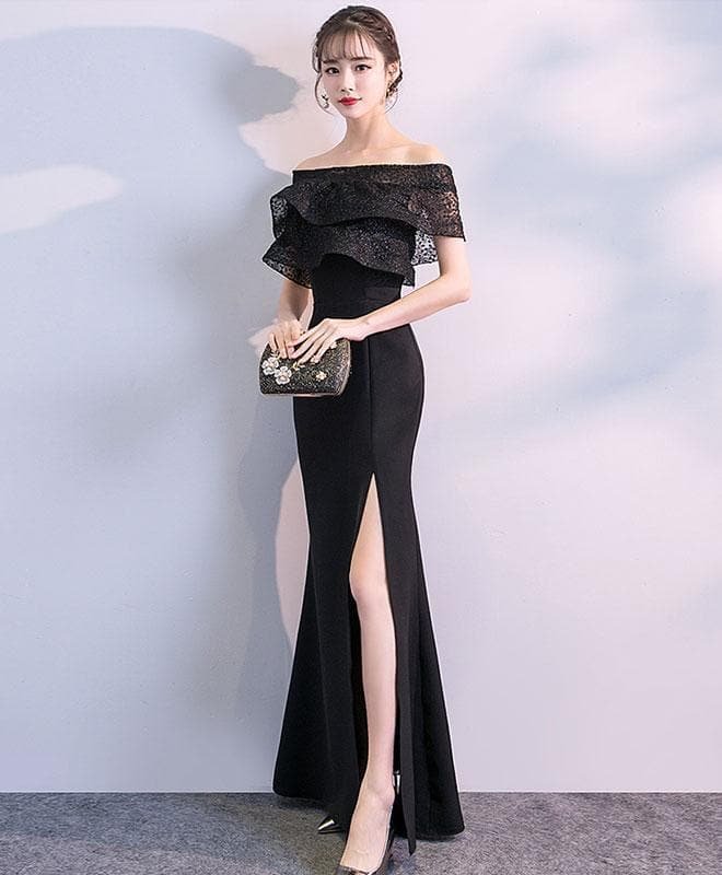 Black Lace Mermaid Long Prom Dress, Black Evening Dress