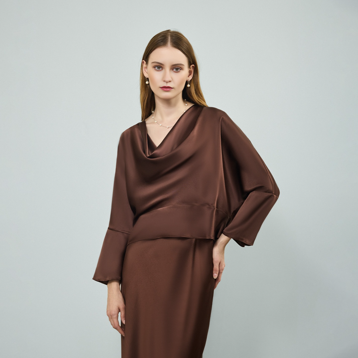 100% Mulberry Silk Cowl Neck V-Neck Top REAL SILK LIFE