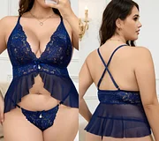 Lovingerie - Plus Size Sexy Lingerie Set Camisole Dress with Trousers Sexy Transparent Lace