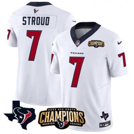 Men's Houston Texans #7 C.J. Stroud White 2023 F.U.S.E. AFC South Champions Patch And Team Logo Patch Vapor Untouchable Limited Stitched Football Jersey VN5K