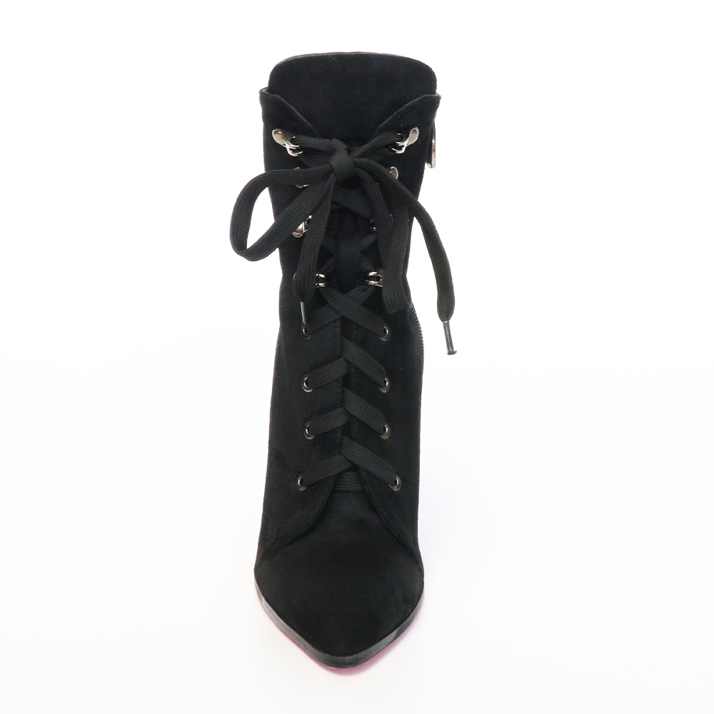 4.72" Women's Tether Sky High Heels Platform Ankle Boots Black Suede-vocosishoes