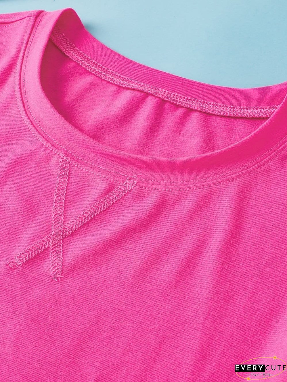 Crimson Red Extended Length Short Sleeve Slit Detail Drop Shoulder Blouse