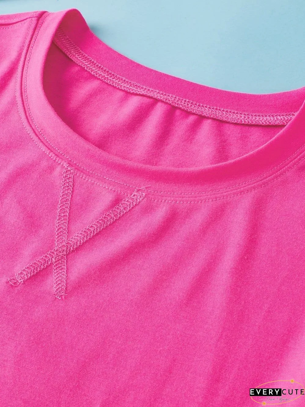 Crimson Red Extended Length Short Sleeve Slit Detail Drop Shoulder Blouse