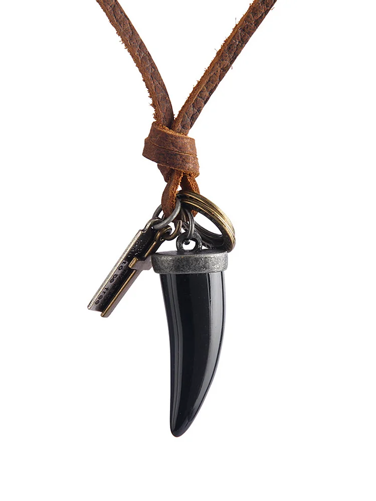 Vintage Faux Ivory Crucifix Alloy Leather Pendant Necklaces