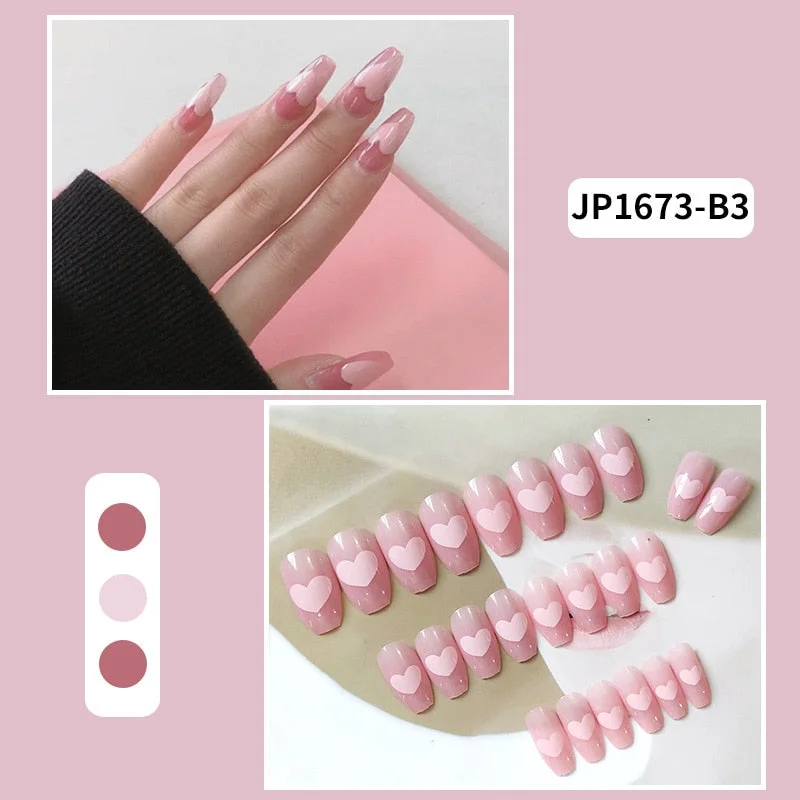24pcs acrylic nail tips Ombre  Pearl Pink Fake Nail Super Long Stiletto Full Cover Color Glossy Acrylic Nail Kits Sets with Glue-Nail Inspo