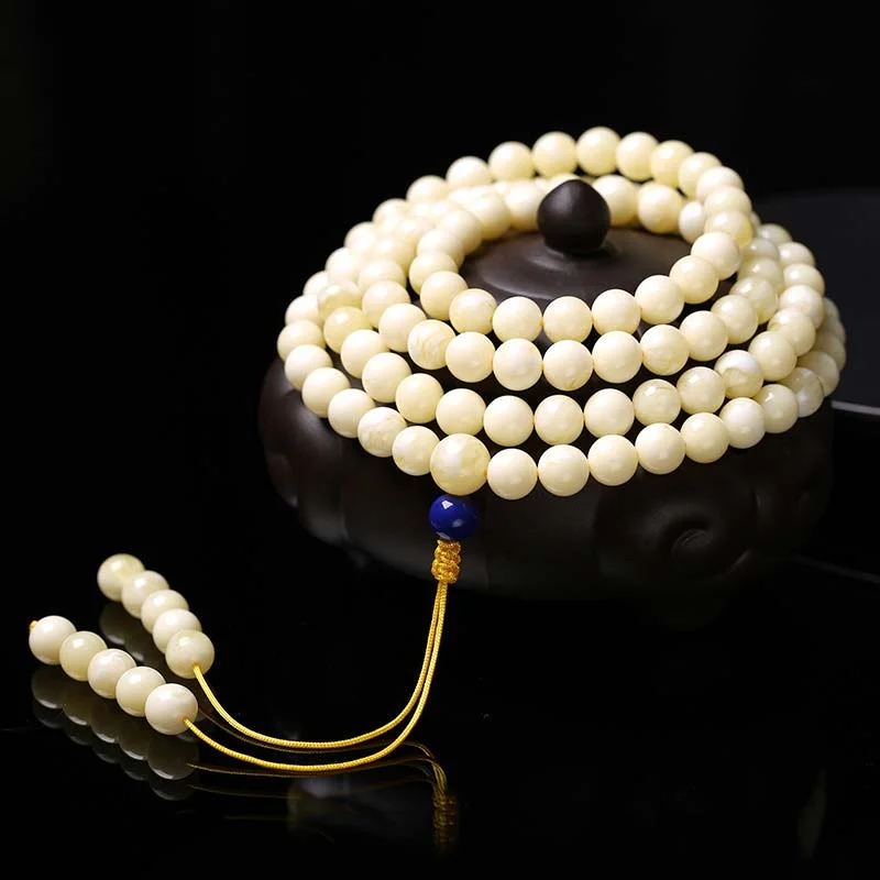 108 Beads Natural Amber Peace Necklace Bracelet Mala
