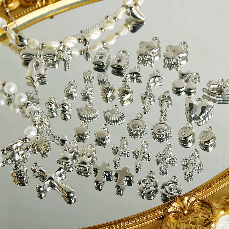 10 PCS/Package 7 * 12mm Arylic Cross Cherry Bow Knot Polished Pendant Jewelry Accessories