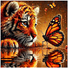 Tiger und Schmetterling - Rundbohrer Diamantmalerei - 30*30cm