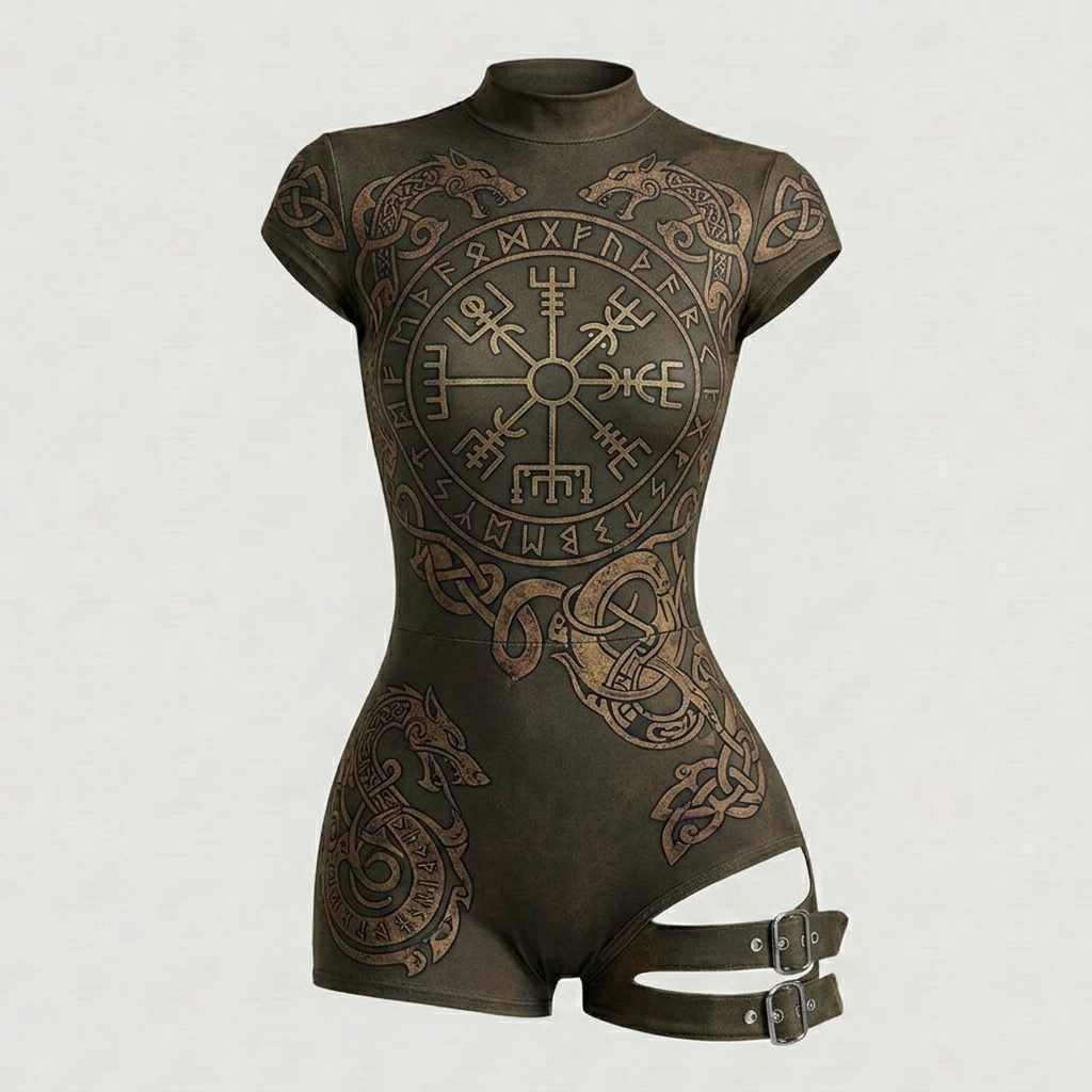 Viking-Style Tight-Fitting Swimsuit Bodysuit