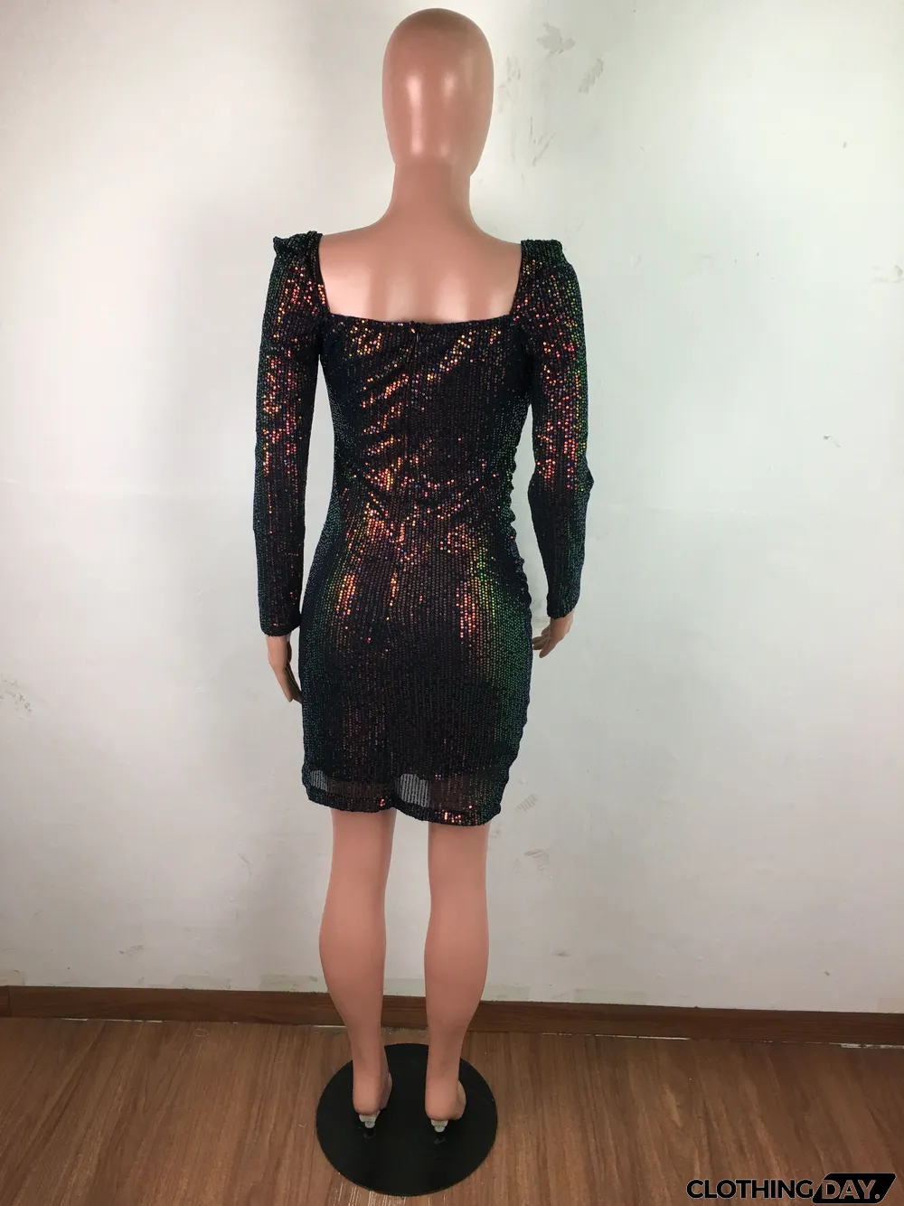 Party Sequins Sweetheart Mini Dress with Full Sleeves