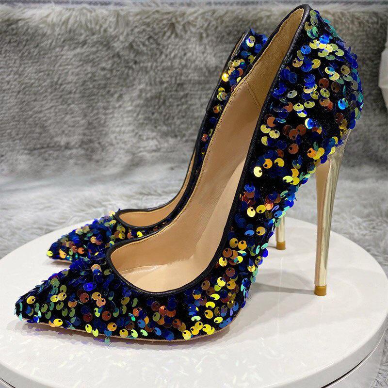 GOOSHOE Bling Pumps 12cm High Heels Stilettos Pointed Toe 10cm 8cm