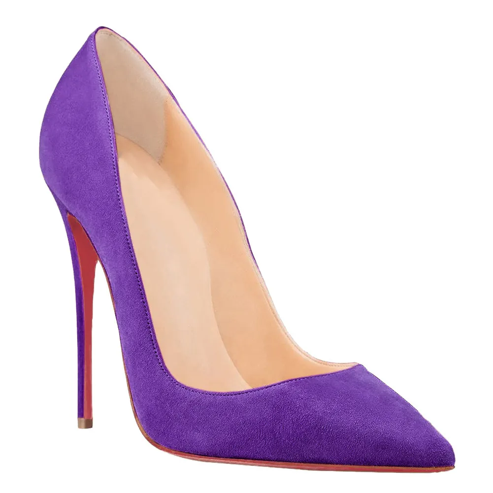 120mm Women's Party Wedding Red Soles Pumps Suede-vocosishoes
