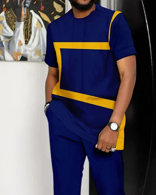 Men's Colorblock Print Short Sleeve Sports Walking Suit -308