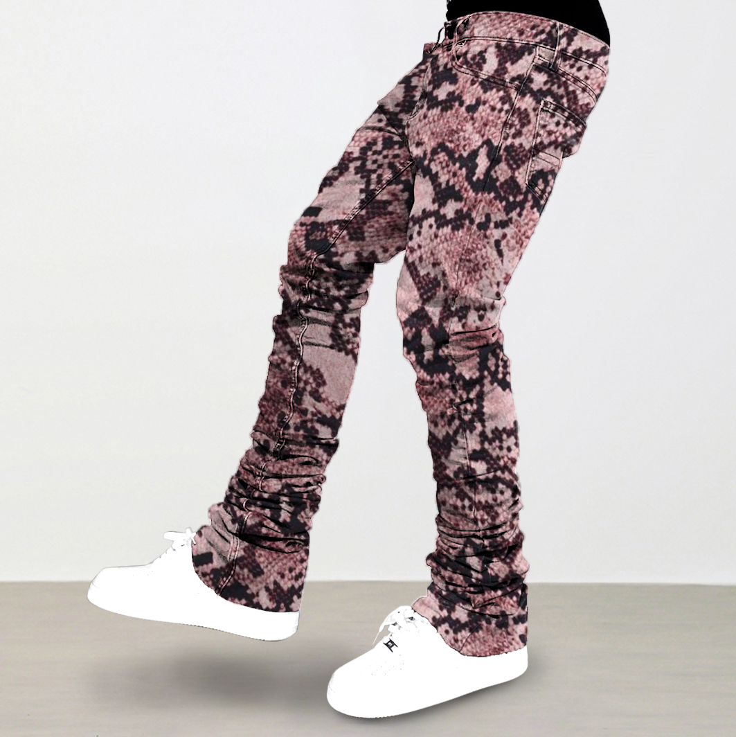 Snake Print Vintage Stacked Jeans