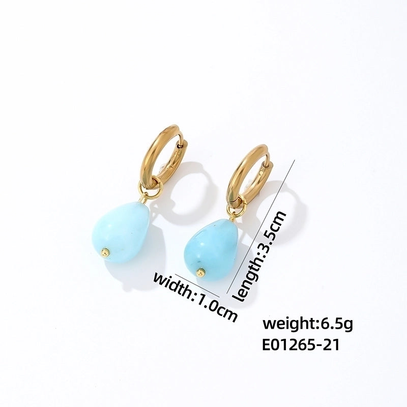 1 Pair Casual Minimalist Water Droplets Plating 304 Stainless Steel Natural Stone K Gold Plated Drop Earrings