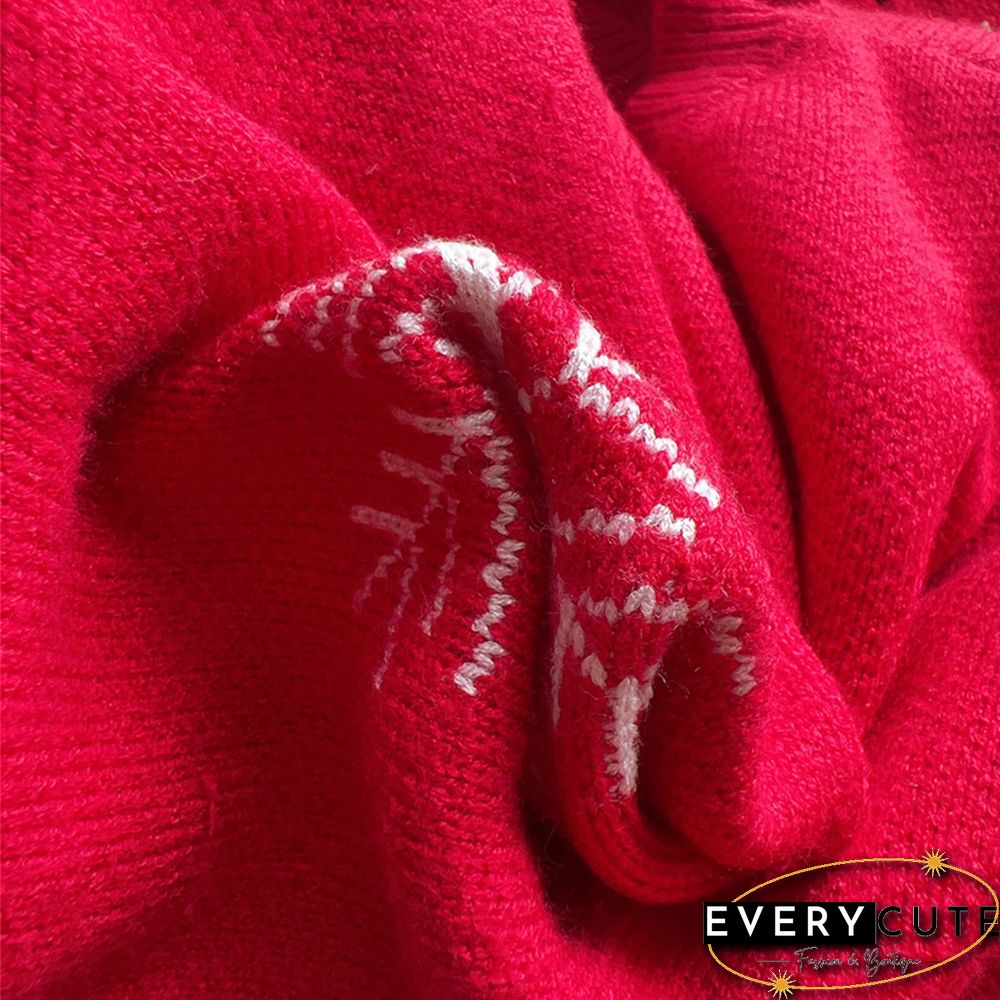 Red Snowflake Print Thicken Christmas Sweater