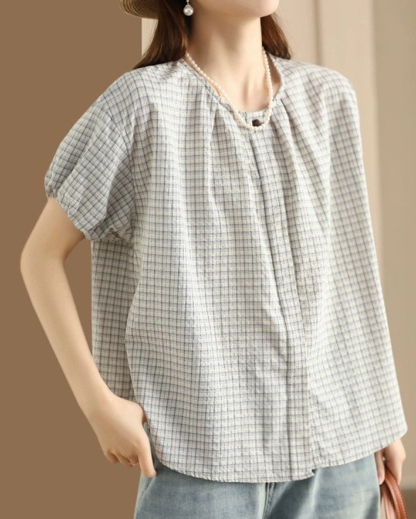 Checkered Short Sleeve Round Neck Shirt