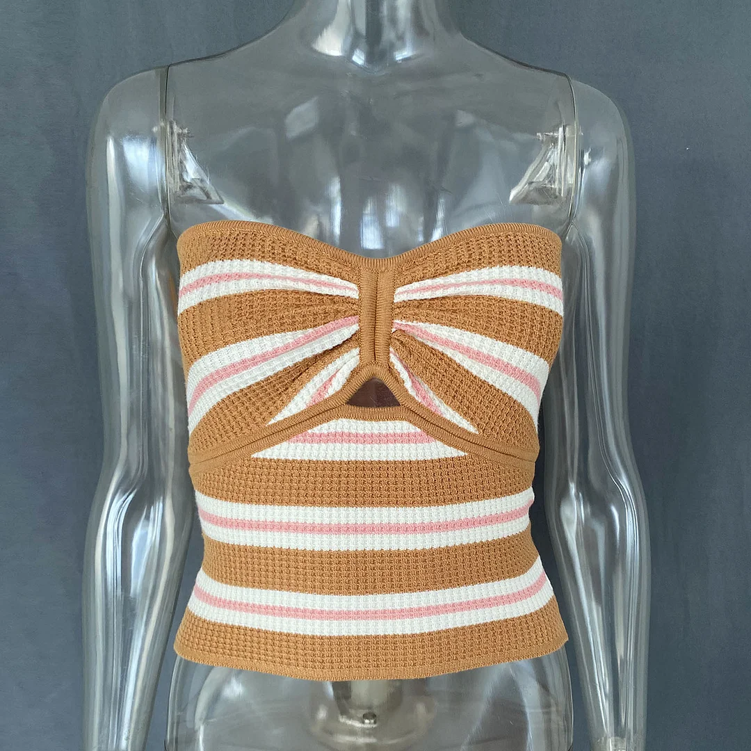 Uveng And Summer 2025 Explosion Women's Striped Net Color Sexy Hollow Bra Hair Weaving Vest