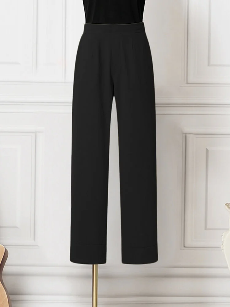 Solid Pocket Elastic Waist Casual Pants For Women