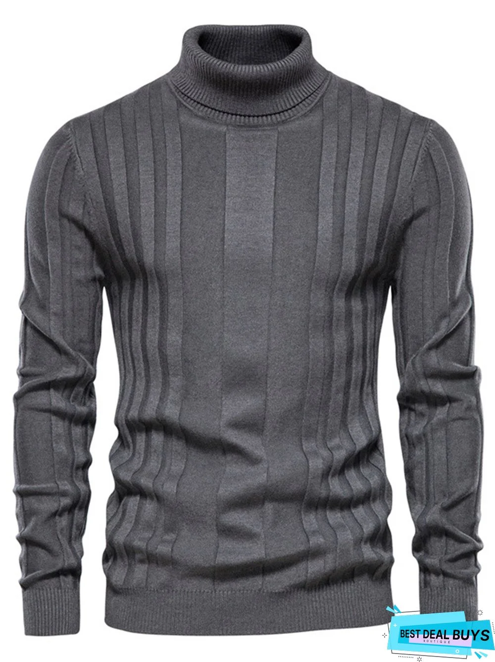 Men's Turtleneck Casual Knitted Solid Color Pullover Sweater