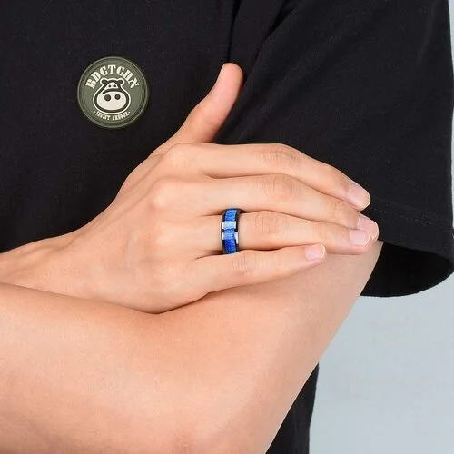6MM 8MM Women Men Tungsten Matching Black Rings With Blue Gold Wood Inlay High Polish