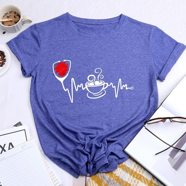 Heartbeat Coffee Round Neck T-shirt