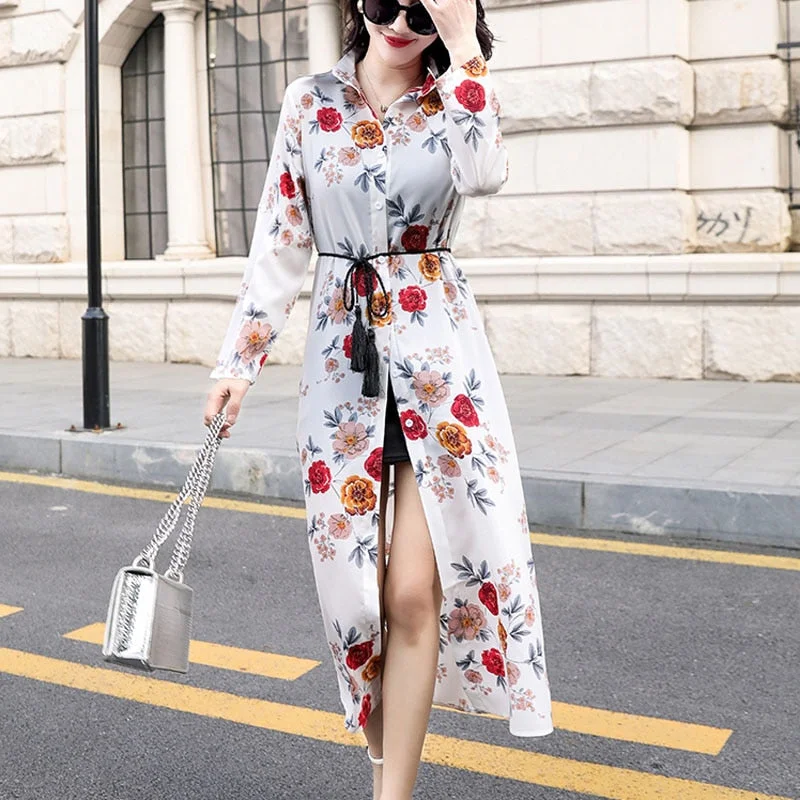 2021 Summer Sun-Proof Clothing Female Outdoor Shawl Thin Chiffon Cardigan Jacket Fairy Mid-Length Sun-Protective Clothing 9736