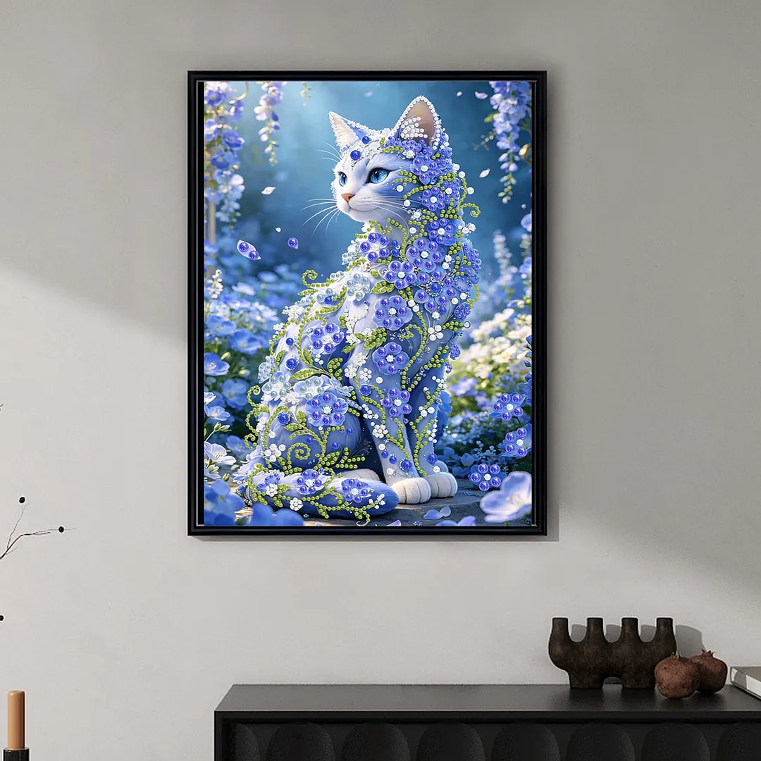 Pearl Painting Kit for Adults Blue Gem Cat 11.81x15.75in