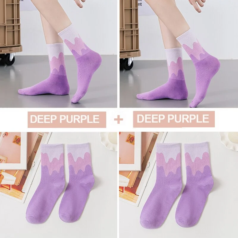 FINETOO 2Pairs/lot Women Midi Tube Socks Female Autumn Winter Candy Colors Korean Japanese Stitching Cotton Girls Graffiti Sock