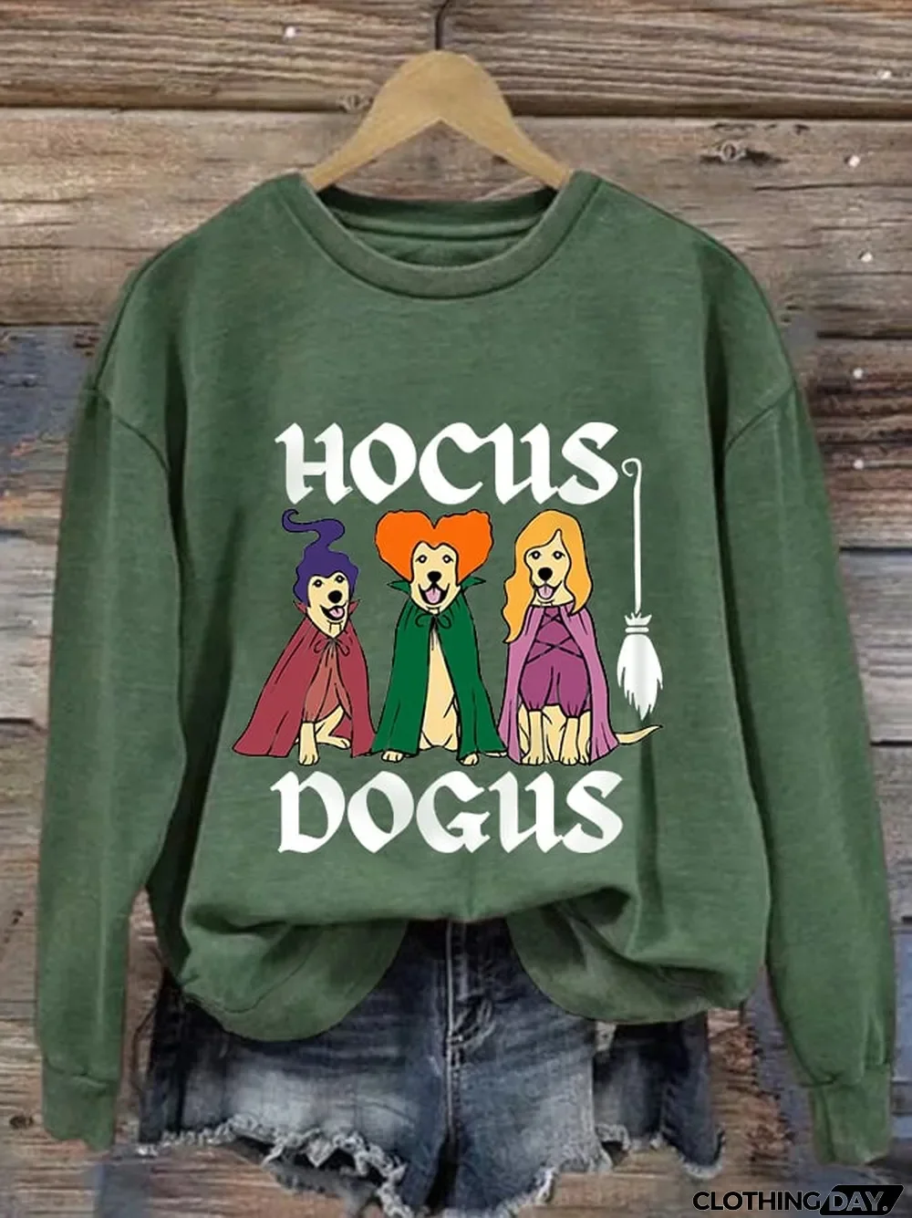 Women's Funny Halloween Hocus Dogus Dog Witch Casual Sweatshirt
