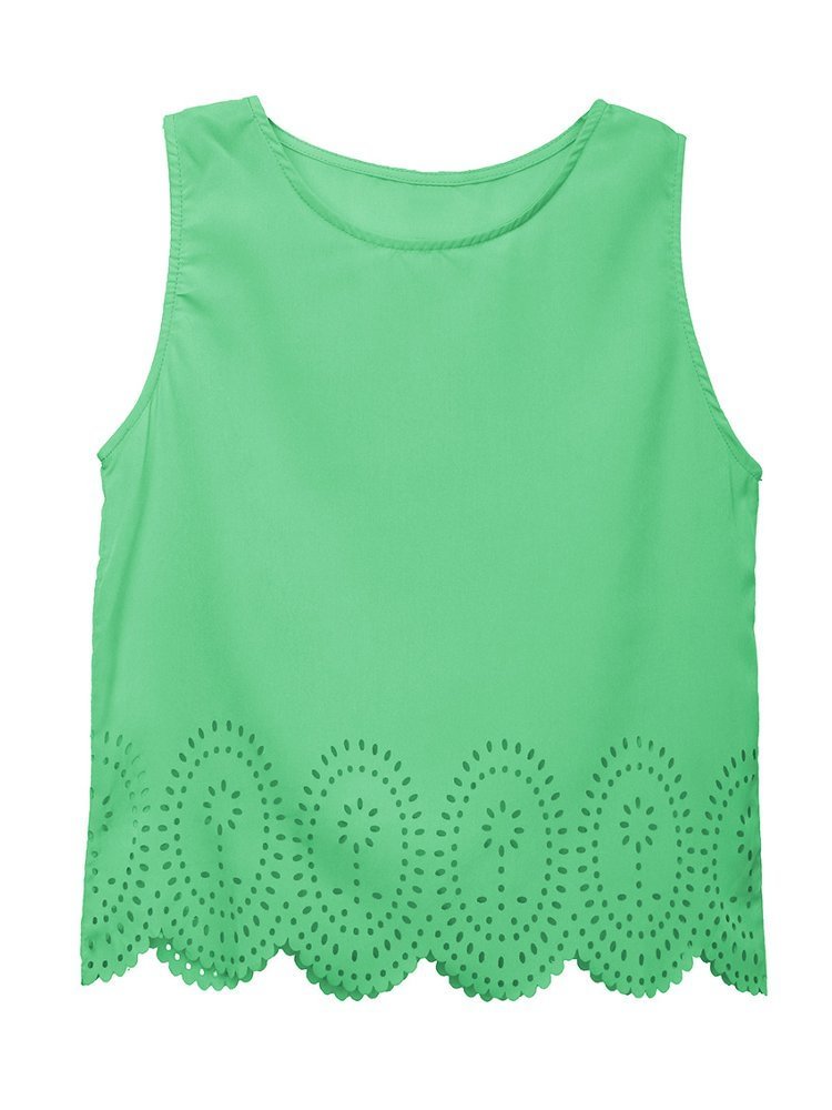 Candy Color  Hollow Crop Chiffon  Women Sleeveless Vest Tank Top P986157