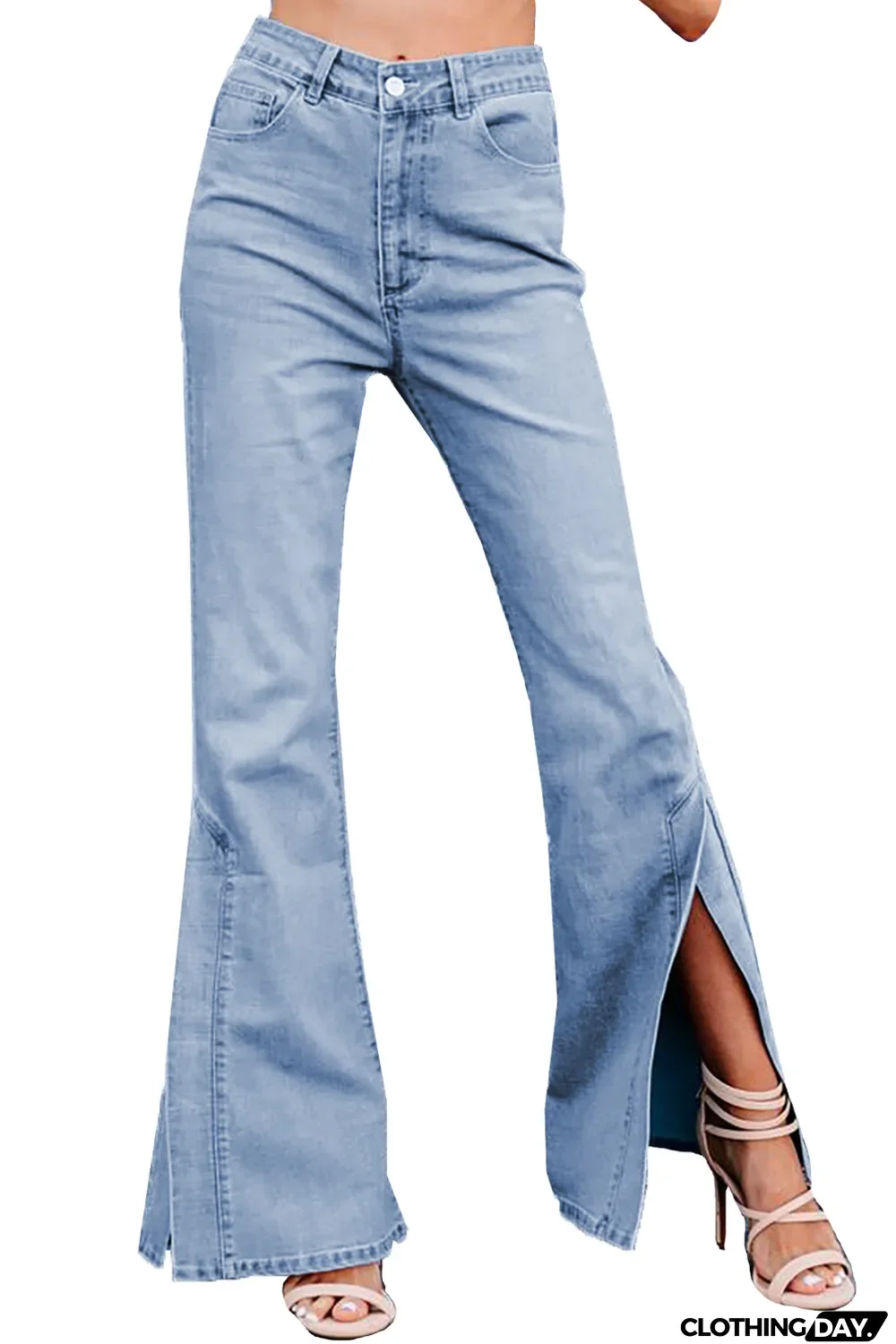 Sky Blue Wide Leg Split Hemline Flared Jeans