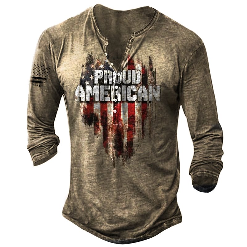Proud American Long Sleeve V-neck T-shirt-Compassnice®