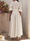 Puff Sleeves Deep V-Neck Midi Dress