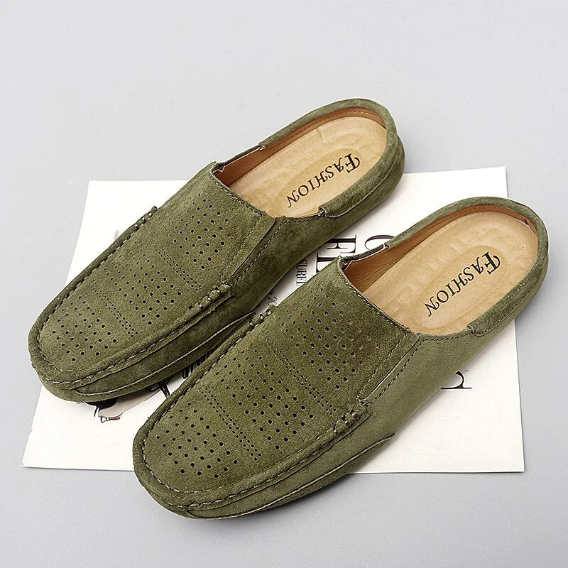 Loafers Men Leather Half Slipper Moccasins Flat Italian Style Lazy Boat Driving Shoes Gentleman Shoe Flannel Footwear Non-Slip