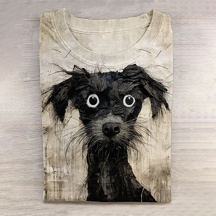 Comstylish Dog Print Crew Neck Long Sleeve T-Shirt