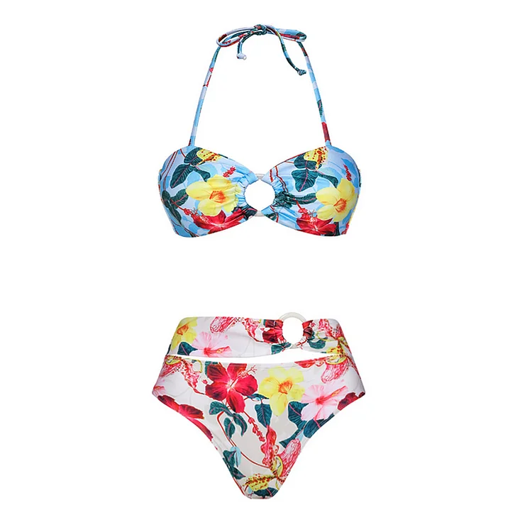 Halter Floral Print Bikini Swimsuit Flaxmaker 